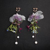 Bride Korean Cloth Simulation Flower Tassel Long Wedding  Earrings sku image 1