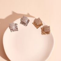Fashion Retro Geometric Full Diamond Square Copper Earrings For Women main image 1