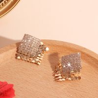 Fashion Retro Geometric Full Diamond Square Copper Earrings For Women main image 3