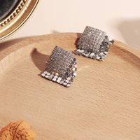 Fashion Retro Geometric Full Diamond Square Copper Earrings For Women main image 4