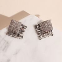 Fashion Retro Geometric Full Diamond Square Copper Earrings For Women main image 5