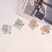 Fashion Retro Geometric Full Diamond Square Copper Earrings For Women main image 6