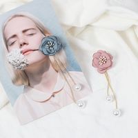 Fashion Candy Color Flower Pearl Long Tassel Fabric Sweet  Fresh Stud Earrings main image 5
