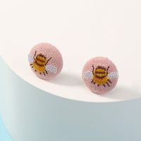 Korea  Trend New  Fabric Cute Simple Round Bee Earrings main image 3