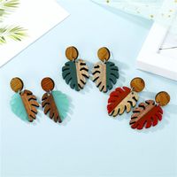 Fashion Hollow Leaf Wood  Retro  Wood Resin Earrings For Women main image 1