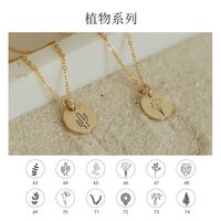 Simple Golden Round Pendant Short 316l Stainless Steel Lettering Plant Necklace main image 4