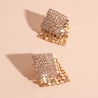 Fashion Retro Geometric Full Diamond Square Copper Earrings For Women sku image 1