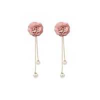 Fashion Candy Color Flower Pearl Long Tassel Fabric Sweet  Fresh Stud Earrings sku image 2