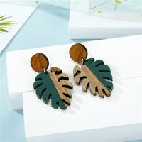 Fashion Hollow Leaf Wood  Retro  Wood Resin Earrings For Women sku image 3