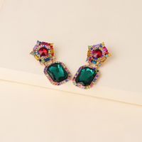 Korean New Fashion Wild Glass Diamond Geometric Round Exaggerated  Earrings main image 5