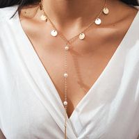 Fashion Simple Wild Retro Disc Pearl Clavicle Chain Necklace For Women main image 1