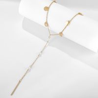 Fashion Simple Wild Retro Disc Pearl Clavicle Chain Necklace For Women main image 3
