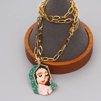 Religion Virgin Mary Hug Jesus Ethnic Style Rice Beads Woven Handmade Titanium Steel  Necklace main image 1