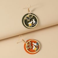 Korea Fashion Simple Cute Chinese Style Traditional Drip Painting Moon Palace White Rabbit Earrings main image 3
