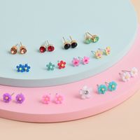 Fashion New Rhinestone Flower Resin Geometric 12 Pairs Of Earrings Set main image 3