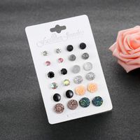Hot Sale Mixed Color 12 Pairs Round Rhinestone Crystal Flower Earrings main image 3