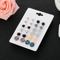 Hot Sale Mixed Color 12 Pairs Round Rhinestone Crystal Flower Earrings main image 4