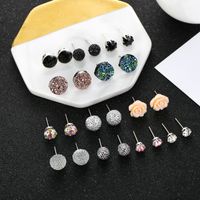 Hot Sale Mixed Color 12 Pairs Round Rhinestone Crystal Flower Earrings main image 5