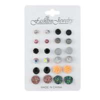 Hot Sale Mixed Color 12 Pairs Round Rhinestone Crystal Flower Earrings main image 6