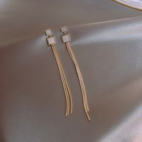 925 Silberne Nadel Quadratische Lange Quaste Koreanische Einfache Neue Trend Einfache Ohrringe main image 3