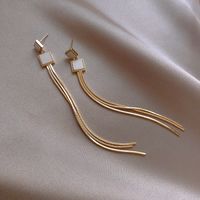 925 Silberne Nadel Quadratische Lange Quaste Koreanische Einfache Neue Trend Einfache Ohrringe main image 4