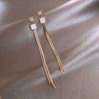 925 Silberne Nadel Quadratische Lange Quaste Koreanische Einfache Neue Trend Einfache Ohrringe main image 6