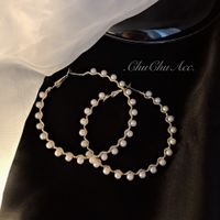 New Fashion Trendy Exaggerated Pearl Hoop Alloy Earrings For Women main image 3