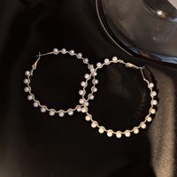 New Fashion Trendy Exaggerated Pearl Hoop Alloy Earrings For Women main image 5