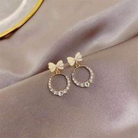 S925 Silver Needle Korean Circle Bow Simple Short Diamond Wild Earrings main image 4