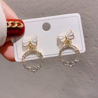 S925 Silver Needle Korean Circle Bow Simple Short Diamond Wild Earrings main image 5