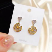 Korean New 925 Silver Needle Lemon Hot Style Rhinestone Fruit  Earrings main image 3