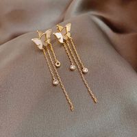 S925 Silver Needle Shell Strass Double Butterfly Tassel Longues Boucles D&#39;oreilles main image 5