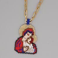 Religión Virgen María Abrazo Jesús Estilo Étnico Cuentas De Arroz Tejido Hecho A Mano Collar De Acero De Titanio sku image 2