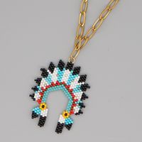 Fashion Ethnic Style Indian Chief Stainless Steel Gold Rice Bead Woven Handmade Necklace sku image 2