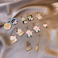 New Asymmetrical  Cute Panda Puppy Lucky Cat Earrings main image 1