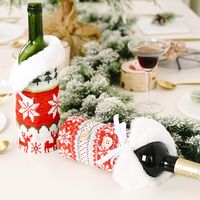 New Creative Christmas Ornaments Knitted Buttons Snowflake Wine Bottle Sleeve Red Sweater Wine Sleeve Wine Bag main image 4