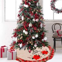 Creative Big Red Flower Linen Tree Skirt Hot-selling Lattice Christmas Tree main image 1