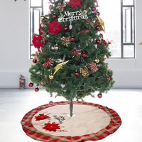 Creative Big Red Flower Linen Tree Skirt Hot-selling Lattice Christmas Tree main image 4
