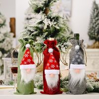 Christmas Decorations Forest Old Man Linen Wine Bottle Bag Faceless Doll Wine Bottle Bag Wine Set main image 1