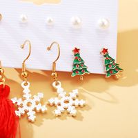 Ornament Creative Retro Pearl Tassel Snowflake Earring Set main image 5