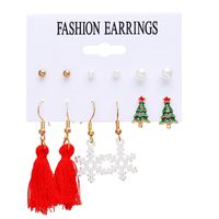 Ornament Creative Retro Pearl Tassel Snowflake Earring Set main image 6