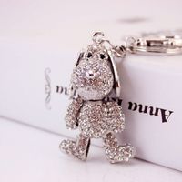 Creative Cute Diamond Silver Puppy Car Keychain main image 1