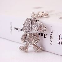 Creative Cute Diamond Silver Puppy Car Keychain main image 4
