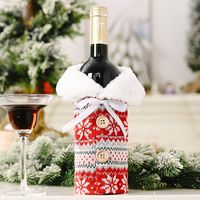 New Creative Christmas Ornaments Knitted Buttons Snowflake Wine Bottle Sleeve Red Sweater Wine Sleeve Wine Bag sku image 2