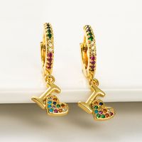 Geometric Heart-shaped Rainbow Series Earrings Copper Micro-inlaid Zircon Letter Earrings Wholesale main image 2
