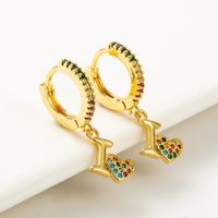 Geometric Heart-shaped Rainbow Series Earrings Copper Micro-inlaid Zircon Letter Earrings Wholesale main image 3