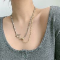 Wild Double Layer Buckle Chain Gold  Silver Two-color Simple Necklace main image 3