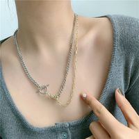 Wild Double Layer Buckle Chain Gold  Silver Two-color Simple Necklace main image 4