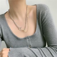 Wild Double Layer Buckle Chain Gold  Silver Two-color Simple Necklace main image 5