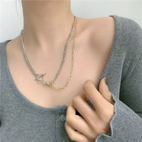 Wild Double Layer Buckle Chain Gold  Silver Two-color Simple Necklace main image 6